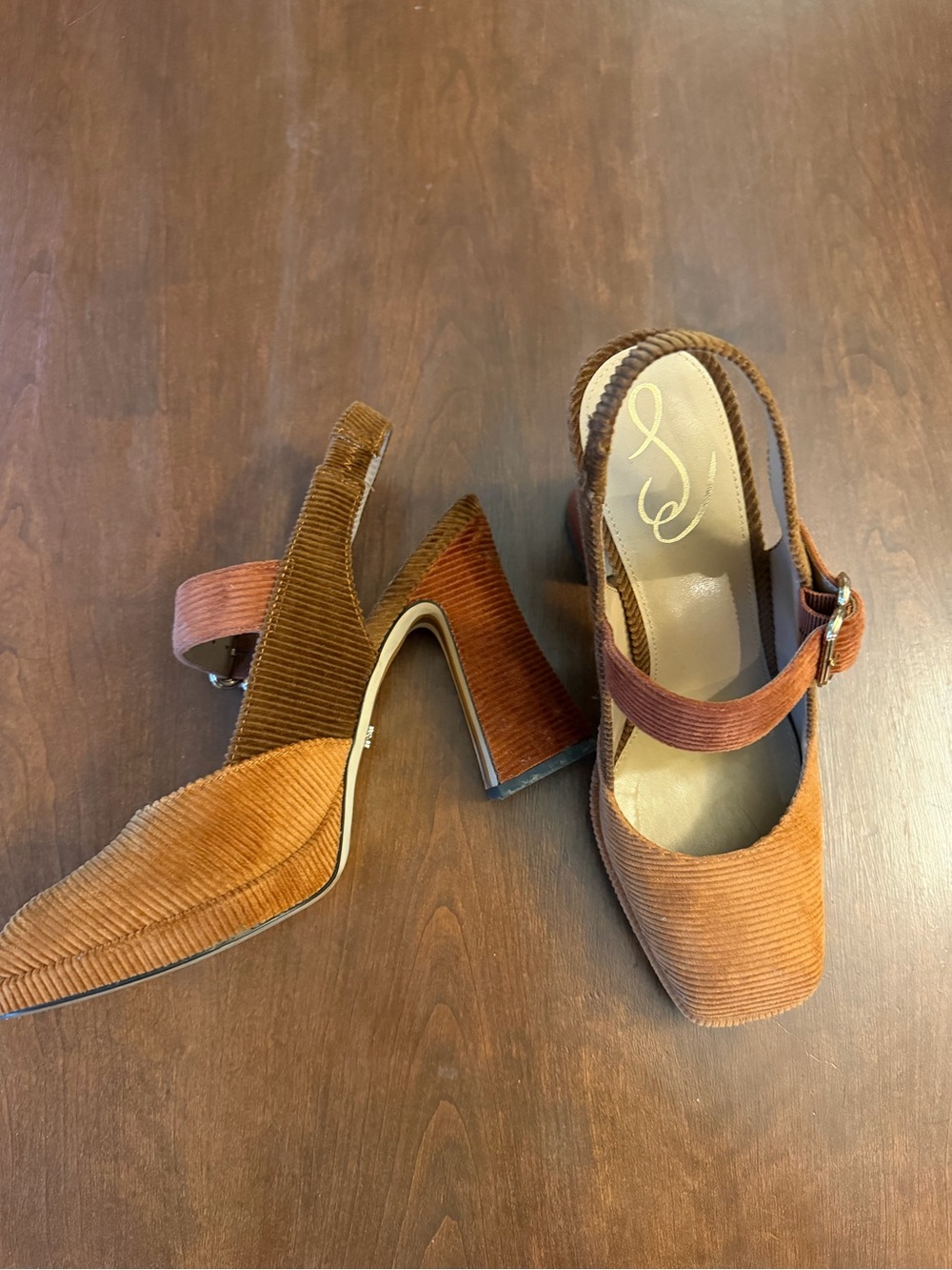 Sam Edelman Corduroy Slingback Heels in Rust - Picture 2 of 4